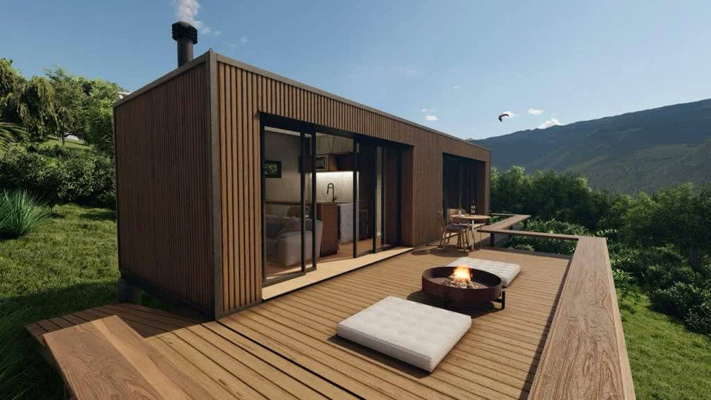 Chalé Studio — aplicação Hotelaria do sistema construtivo industrializado FlexCubic