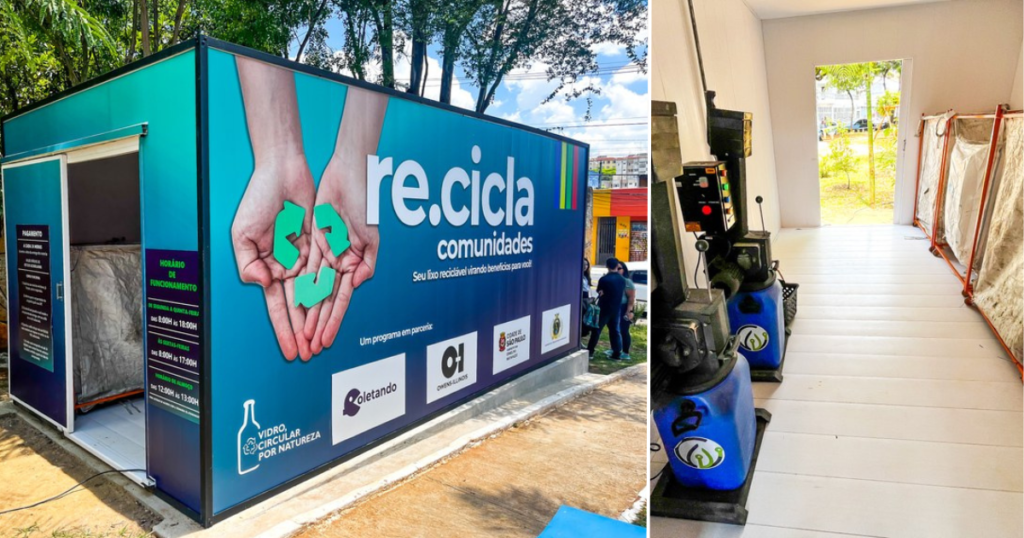 Unidade de ecoponto para coleta de vidros e outros materiais recicláveis