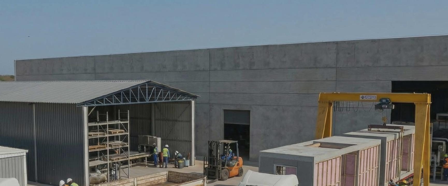 Componentes industrializados preparados para transporte até o local de implantação