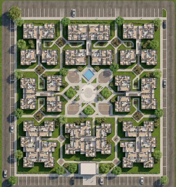 Estudo conceitual de implantação inspirado em geometria arabesca